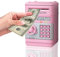 Elektronisches Sparschwein Kinder, Geldbank mit Passwort, Elektronisches Spardose, Automatische Papiergeld-Scroll Sparschwein, Geldtresor, ATM Saving Bank, Geburtstagsgeschenk für Mädchen Junge-Rosa