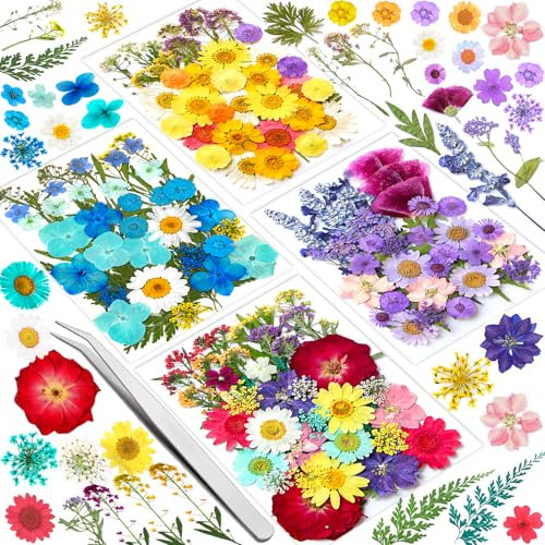 Vautvi 159 Fiori Secchi Per Resina Candele, Fiori Secchi Con 1 Pinzetta, Fiori Secchi Veri Pressati Composizione Fiori Secchi Per Unghie Fai Da Te Candele Decorazioni Scrapbooking