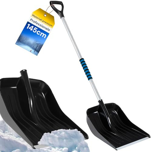 Avilia Pala da Neve con Manico in Alluminio143x38x18 cm - Impugnatura Ergonomica Antisicivolo - Pala Sagomata a Forma di Cucchiaio - Resiste al Tempo e Agenti Atmosferici - Leggera e Facile da Usare
