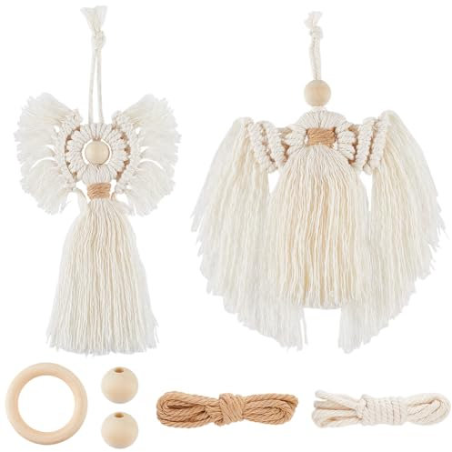 SUNNYCLUE 2 Set Boho Makramee Set Makramee Ornament Set Anleitung Enthalten Weihnachtsengel Makramee Schlüsselanhänger Set Mit Quaste Makramee Sets Für Anfänger Und Erwachsene DIY W