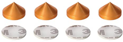 Lautsprecher-Spikes & Selbstklebende Pads – 4er Set, Aluminium eloxiert Orange, 20 mm Ø, Vibrationsdämpfer für HiFi-Lautsprecher, Boxenfüße & Entkopplung für Heimkino