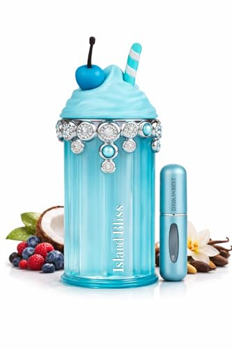 Perfume Island Bliss 100ml Mujer – Fragancia Dulce Tropical con Coco, Vainilla y Almizcle de Larga Duración + Atomizador Recargable 5ml DRIKANBEST