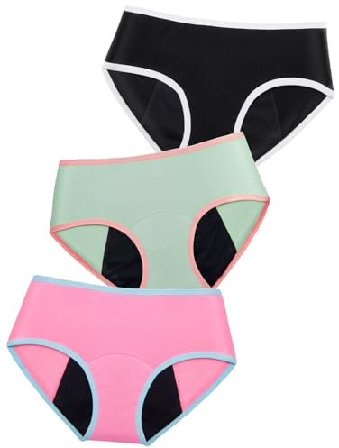 Soleurfe Culotte Menstruelle Flux Tres Abondant 4 Couches de Slips Fibre de Bambou Lavable Protege Slip Anti Fuite pour Adolescentes Fille Femmes 12-14 Ans