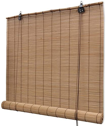 Myheimly Bambusrollo Bambus Rollo Holzrollo Jalousie Faltrollo Fenster/Tür Natur Braun,120 x 220 cm
