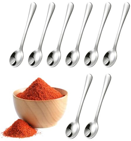 MAYOKIAAR 8 Pack Tiny Stainless Steel Spoons, 3-Inch Cute Small Spice Jar Spoons, Practical Mini Espresso Serving Spoon for Salt, Sugar, Condiments, Coffee and Tea