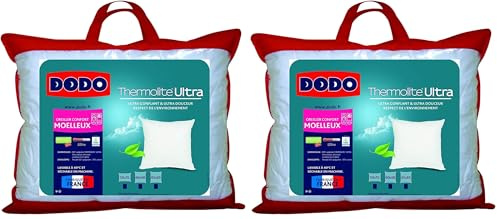 DODO | Oreiller Ultra Gonflant 60x60 | Confort Moelleux | Oreiller Maxiconfort Thermolite Ultra | Doux et Fibre Recyclée | Fabriqué en France | Lavable en Machine à 40°c (Lot de 2)