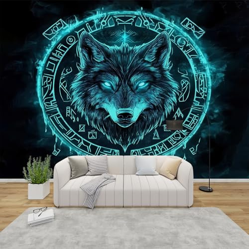 PaxGloz Fototapete Wikinger Wolf Tapete Nordische Runen Tapeten Vliestapete Modern Wandtapete Wohnzimmer Schlafzimmer Kinderzimmer Wanddeko Motivtapeten 250 x 175 cm (B x H)