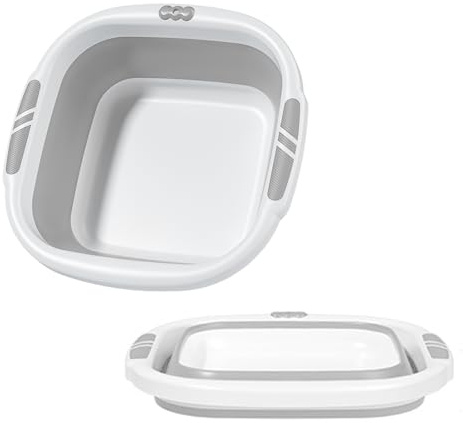 Faltbares Waschbecken Set, 3 Größen (26/32/38 cm), PP-Material, Grau-Weiß, für Waschen/Camping (grau, L)