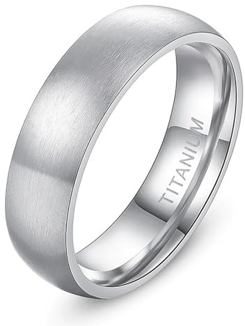 Ayoiow Paarringe Titan für Damen Herren, Gebogene Matte Titan Ring für Männer für Ihn Titanstahl Kein Edelstein 6 mm Silber Größe 70 (22.3)