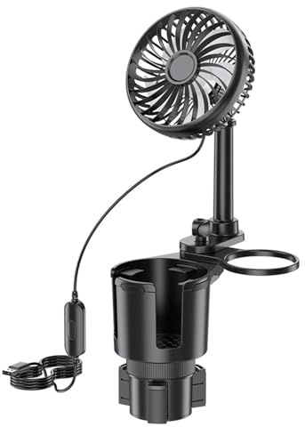 Kaeltsyn 360 Degree Rotatable USB Car Fan for Cup Holder 3 Speed Option and Adjustable Stand Vehicle Cooling Car Cooling Fan