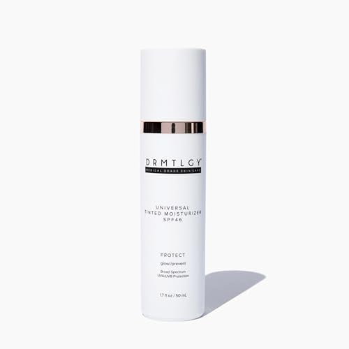 DRMTLGY Anti-Aging Tinted Moisturizer with SPF 46. Universal Tint. All-In-One Face Sunscreen and Foundation with Broad Spectrum Protection Against UVA and UVB Rays. 1.8 oz
