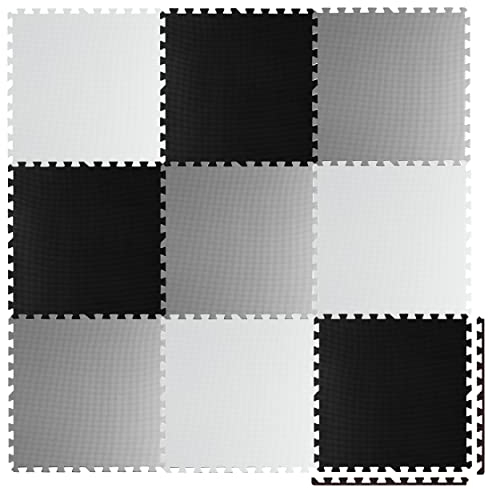 RICOKIDS Kinderspielteppich Puzzlematte Spielzeug Kälteschutz Abwaschbar Spielmatte Spielteppich Matte Schaumstoffmatte Kinderteppich Gummimatte Weiß Schwarz Grau 60x60cm 9 Stück