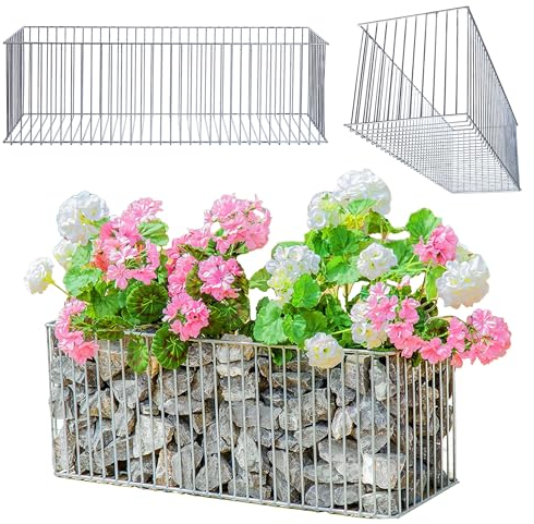 KADAX Gabionen-Pflanzkorb, Gabione, rechteckiger Pflanzkübel aus verzinktem Stahl, Steinkorb, Blumentopf, Hochbeete, Pflanzkasten, Pflanzgefäß für Draußen, Blumen, Garten, Deko (72 x 26 x 25 cm)