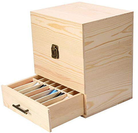 FILFEEL Aufbewahrungsbox für ätherische Öle, 59 Steckplätze Aufbewahrungskoffer für ätherische Öle aus Holz Großer Organizer Dreischichtbox, 21,5 x 18 x 25 cm / 8,5 x 7,1 x 9,8 Zoll