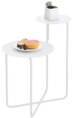 Mesa Juan Moderna de Metal Mesita, Nordic Sala café con 2 Ordenadores de sobremesa, Balcón de Hierro Forjado Estante de exhibición, Dormitorio Mesilla (Color : White)
