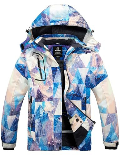 Wantdo Damen Berg Ski Jacke Wärmer Winter Fleece Mäntel Wasserdichter Atmungsaktive RegenMäntel Outdoor Kapuzen Windbreaker Jacken Bergflora M
