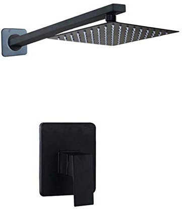 Wieoc Peinture noire salle de bain carrée pommeau de douche mur montage solide laiton pluie robinets de douche à main de 10 pouces