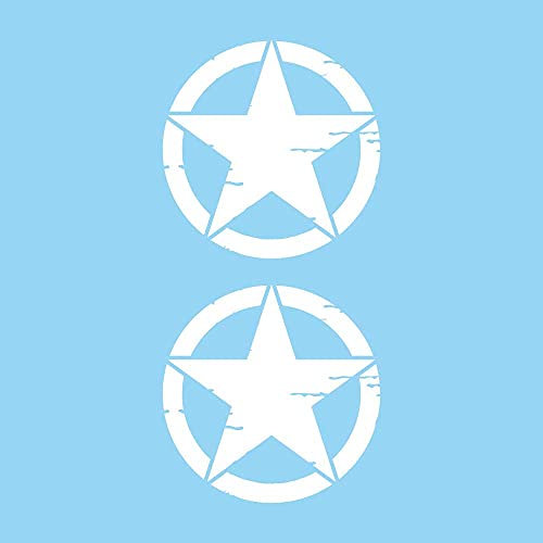 La Ruotante Set di 2 Adesivi Stella Militare Vintage distrutta US Army 4x4 Fuoristrada Varie Misure e Colori (Bianco, 10 cm)