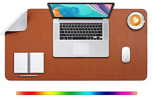 DOBAOJIA Mausepad XL, Große Mausmat, Laptop-Schreibtischmatte, Schreibtischunterlage, Büro Schreibtisch Pad, Schreibblock, Doppelseitige Verwendung PU Leder Wasserdicht, 80 x 40cm Braun/Grau