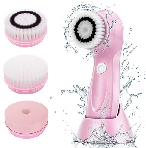 SGerste Brosse de nettoyage électrique pour le visage avec câble USB, brosse rotative étanche avec 3 têtes de brosse pour un nettoyage en profondeur, exfoliant doux, enlever les points noirs (rose)