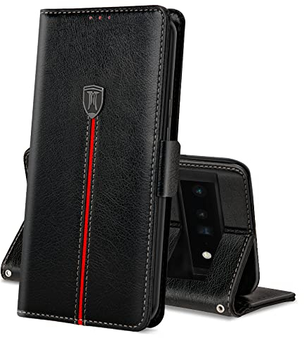 MAMA MOUTH Magnet Leder Kartenfach Hülle für Google Pixel 6 Pro, Klappbar Tasche Wallet Bookcase, Flip Silikon TPU Bumper Schutzhülle, Stoßfeste Cover Schwarz