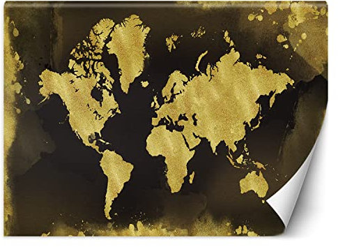 Feeby Papier Peint Intissé Continents Carte du monde 350x245 cm or XXL Moderne Décoration Murale Tableaux Muraux Tapisserie Salon Chambre à coucher Carte des contours Abstraction