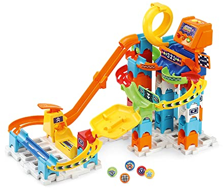 VTech - Marble Rush, Circuit à Billes Électronique Racing Set Electronic M200E, Jeu de Construction, 73 Pièces, 5 Billes, Cadeau Enfant Dès 4 Ans - Contenu en Français