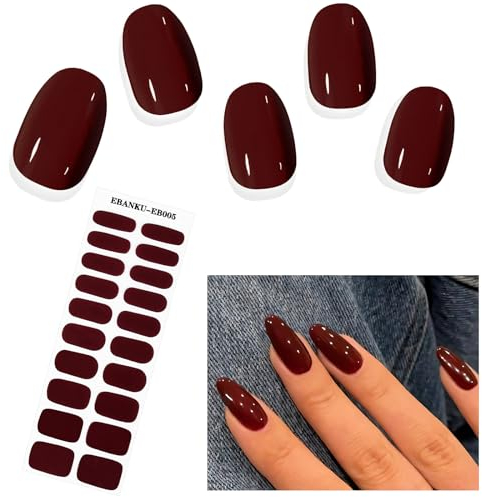 EBANKU 20PCS Smalto Adesivo per Unghie, Rosso Scuro Unghie Gel Adesive UV Smalto Adesivo Gel UV Full Wraps Lampada UV/LED con Lima e Stick per Donne Ragazze