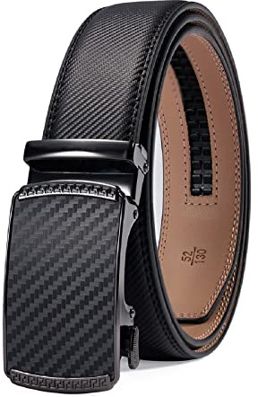 PlusZis 28-60 Men's Leather Ratchet Dress Belt Big And Tall With Automatic Buckle
