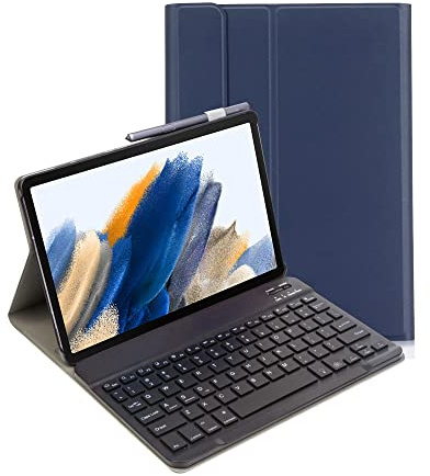 Lobwerk 2in1 Bluetooth Tastatur in WIEß und Cover für Samsung Galaxy Tab A8 X200 X205 10.5 Case Schutz Hülle Blau
