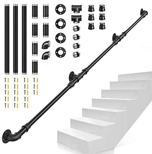 Handlauf für Treppen, VAYOTOY 1/1,5/2/3m Handlauf Schwarz Handlauf Treppengeländer Innen Aussen mit Rutschfestem, Rostfreiem, Industriellem, Verzinktem Stahlrohr für Einfache Installation