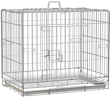 PawHut Faltbare Hundebox aus Draht mit abnehmbarem Tablett, 1 Tür mit Schloss - 61 x 43 x 50 cm weiß