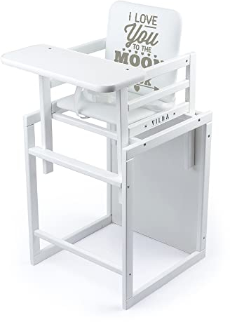 VILHA Premium Kinder Kombi-Hochstuhl, 2-in-1 Babystuhl aus Holz, der Praktische Hochstuhl Klappbar kann sich in Stuhl und Tisch verwandeln, Babyhochstuhl ab 6 Monaten bis 5 Jahre (Weiss)