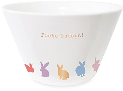 Grafik-Werkstatt | Oster-Müsli-Schale mit 100% Echtgold aus Porzellan | (Volumen) | Motiv Frohe Ostern, Weiß