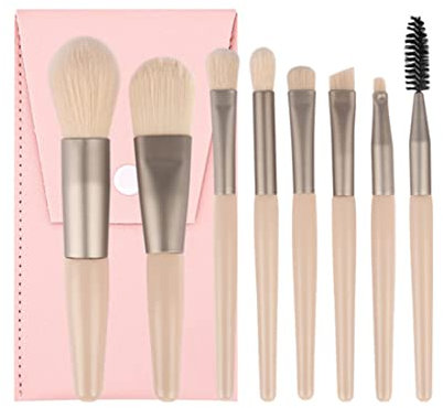 Maquillage Lot de 8 pinceaux maquillages professionnel avec correcteur de fond de teint Pinceau pour fard à joues Fard à paupières Pinceaux et trousse de maquillage(Forfait Ginkgo jaune + v)