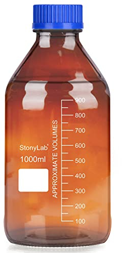 stonylab Almacenamiento Botella Tener GL45 Tornillo Sombrero, 1000 ml Ámbar Vidrio Graduación Circular Almacenamiento Botella para Laboratorio Reactivos Tener Azul Tornillo Sombrero