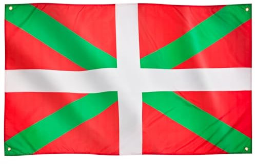 Runesol Bandiera dei Paesi Baschi, 91x152cm, 3ft x 5ft, Bandiera dei Paesi Baschi, 4 occhielli, País Vasco, Ikurriña, Bandiera di Bilbao,Bandiere Premium, Interno, Esterno