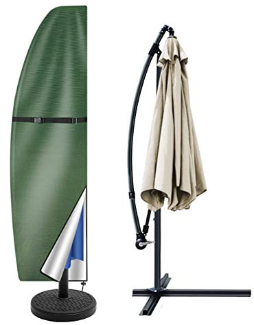 Teynewer Parasol Cover Waterproof, Cantilever Parasol Protective Covers with Telescopic Pole and Zipper Fit for 1 to 3 m Large Umbrella Patio Parasol Weatherproof UV-Anti Windproof, Green