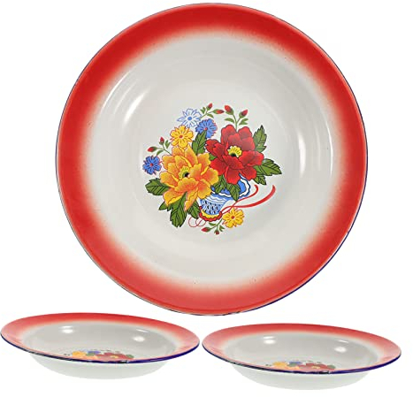 3pièces Assiettes Ronde Vintage Émaillées Assiette De Service Alimentaire Pour Fruits Desserts Et Snacks Réunions Familiales Et Cafés