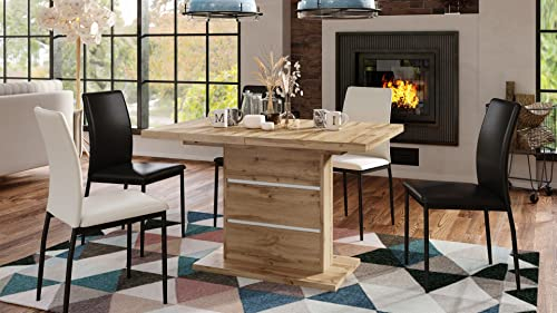 Mazzoni Design Esstisch Tisch Piano ausziehbar 120 bis 200 cm, Farbe:Eiche Wotan - Weiß matt