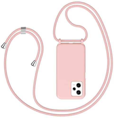 Coqinen Mobile Phone Chain for Xiaomi Redmi Note 12 Pro Case with Strap, Necklace Xiaomi Redmi Note 12 Pro Mobile Phone Case with Cord for Hanging Mobile Phone Protective Case with Strap (Pink)