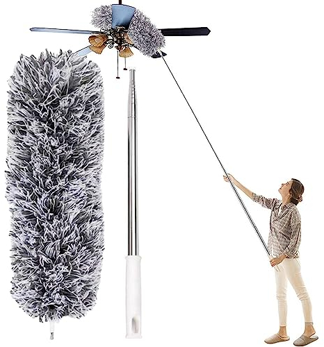 Zankie Plumeau Extensible en Microfibre avec Perche télescopique en Acier 110 po et tête Nettoyage Pliable |Plumeau Plafond Lavable pour Nettoyer Les Ventilateurs Plafond, Les Voitures