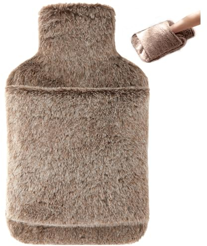 samply Hot Water Bottle with Hand Pocket Cover, 2L Hot Water Bag for Menstrual Cramps, Neck and Shoulder Pain Relief, Hot and Cold Compress, Hand Feet Warmer, Khaki
