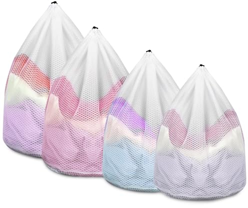 AiQInu 4 Pezzi Retina Per Lavatrice, Sacchetti Lavatrice Biancheria, Sacco Biancheria Sporca Con Couliss, Sacchetto Scarpe Lavatrice, Rete Salvabucato 40x30 cm 40x50 cm 50x60 cm 60x80 cm