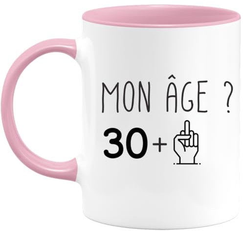 quotedazur Café-Croissant - Mug Personnalisé Tasse Cadeau Noël Anniversaire 31 Ans 1994 Mon Âge Doigt Honneur - Rose/Céramique