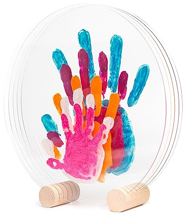 LouYou Empreintes de Bonheur - Kit Empreinte Famille de 5 Made in France Nacré - Coffret Naissance - Idée Cadeau Anniversaire - Fête des Mères - Support bois - 5 plexiglass