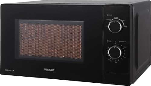 Sencor Four à Micro-ondes Compact, EasyClean, 20L - Rapide 700W, 5 Niveau de Puissance, Plateau tournant 25.5cm, Minuterie jusqu’à 35min, Fonction Décongélation hygiénique - Noir