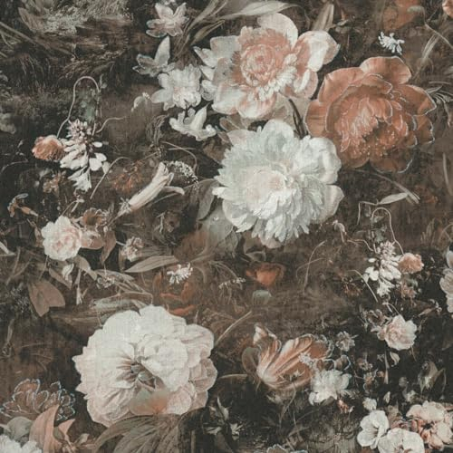 BRICOFLOR Dunkle Tapete mit Blumen im Vintage Stil Vlies Blumentapete grau rosa Vliestapete mit Glitzer Effekt romantisch