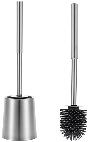 SOPRANNOMIN SUS304 Stainless Steel Toilet Brush and Holder Toilet Brush and Holder TPE Silicone Brush Head Toilet Cleaner for Bowl Bathroom Cleaning Brush Caddy Toilet Brush Silicone Brushed Silver