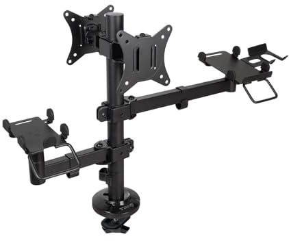TOOQ TQPM0002 - Soporte de Mesa Regulable para TPV, Permite Instalación de Impresora + 2 Pantallas 17-32 + Terminal con Lector, Color Negro